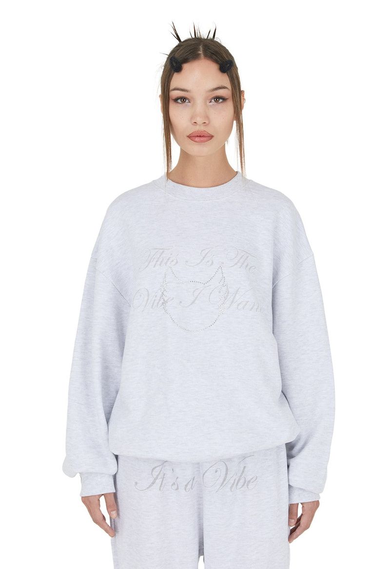 ITZAVIBE（イッザバイブ）の「[ISS002-2] SIGNATURE GRAPHIC MOCK NECK SWEATSHIRTS WHITEMELANGE（Tops）」