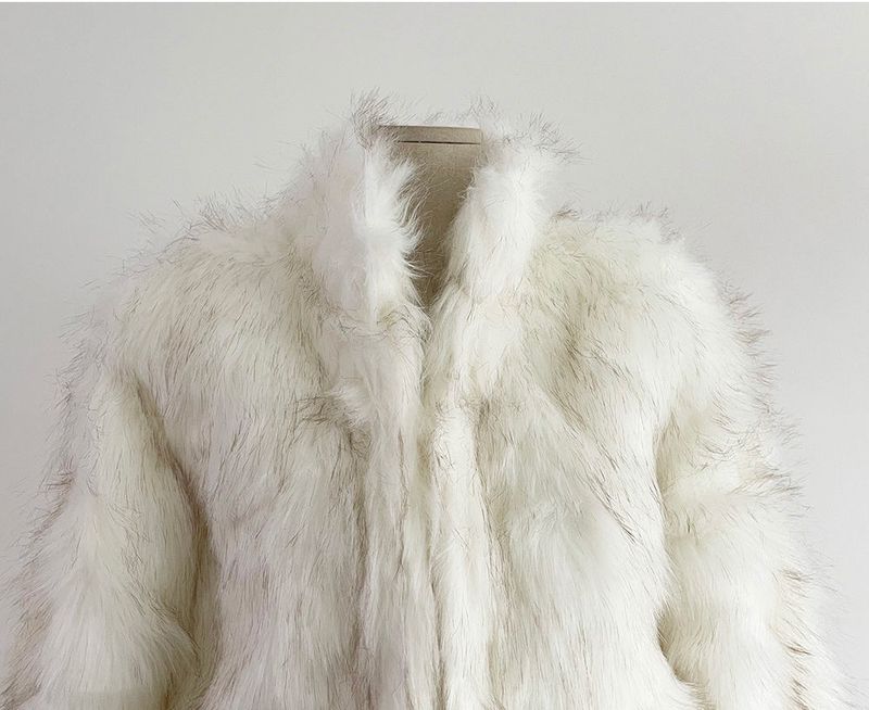 High-neck fake fur jacket coat