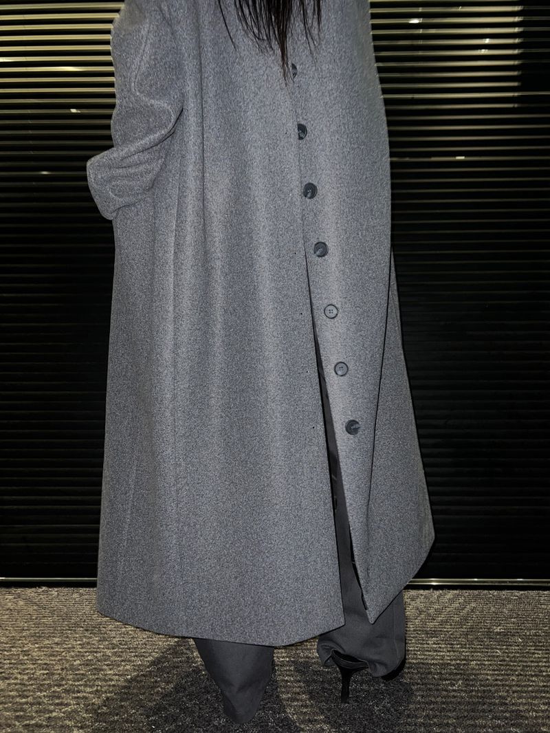 [UNISEX] Wool back button maxi long coat (Gray)