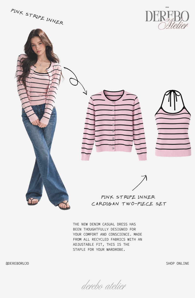 Pink Stripe Inner Cardigan Two-Piece Set