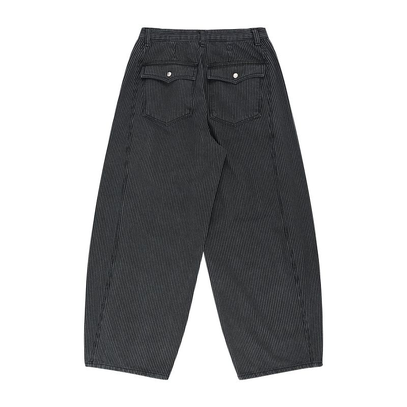 Curved Stripe Denim Pants - Black