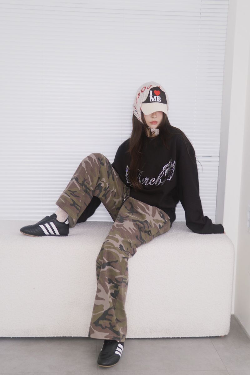 camo casual banding straight pants