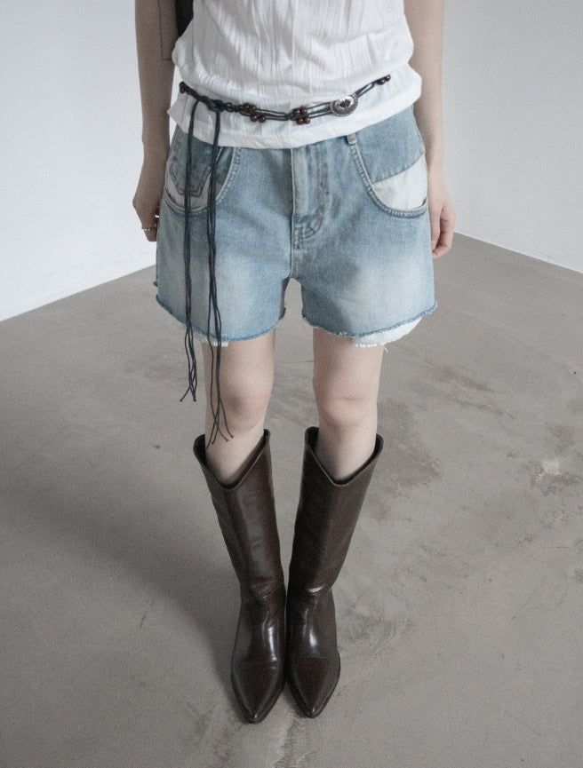 mnem（ムネム）の「Out-pocket denim shorts（Pants）」