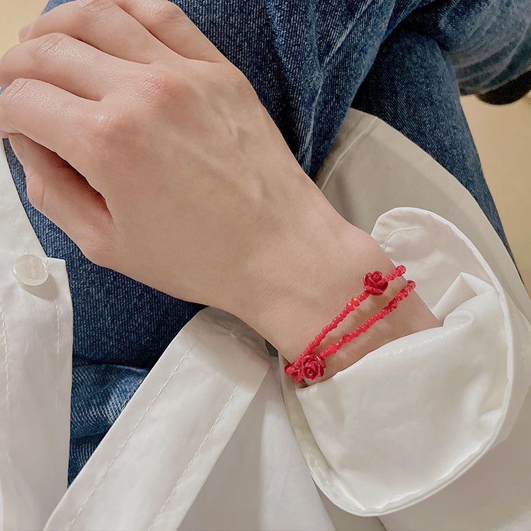 Rose Fit Beaded Bracelet Red