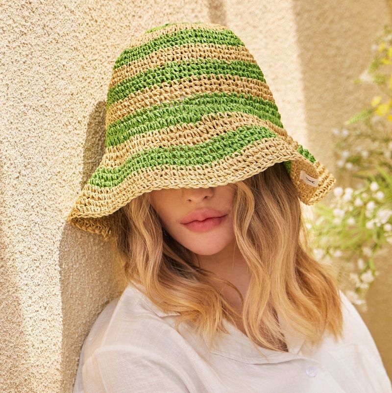 Stripe paper bucket hat Green
