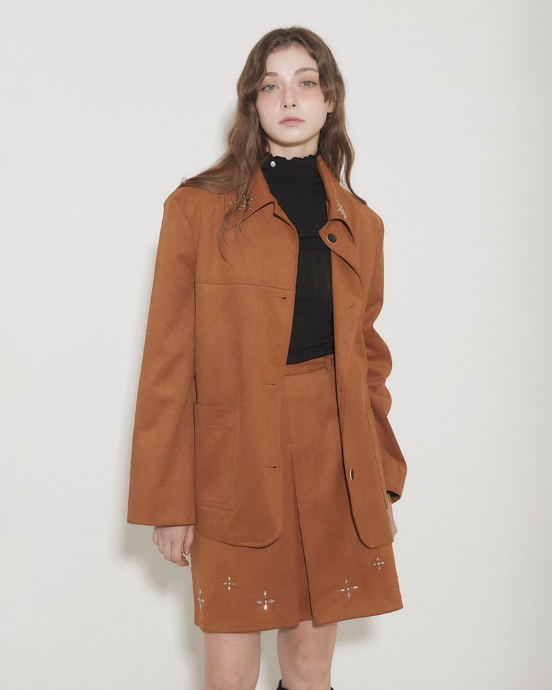 FAUX SUEDE STUDS MINI SKIRT [BROWN]