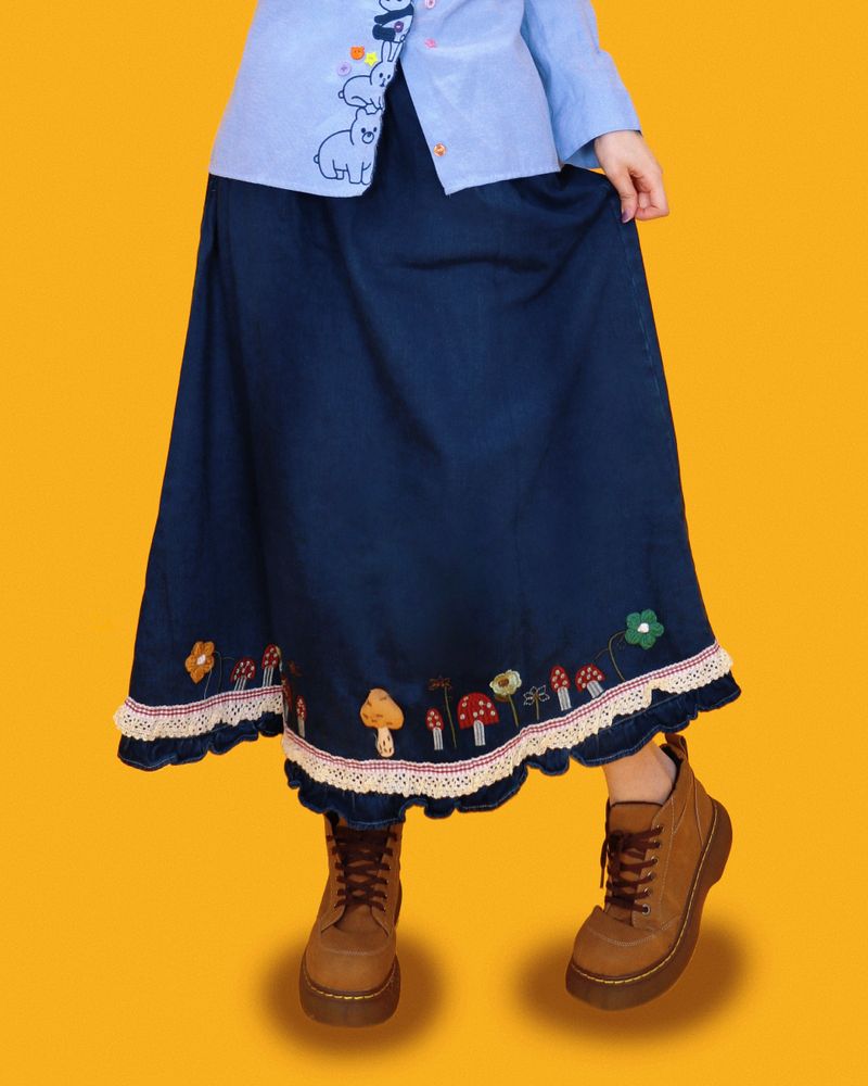 mushroom denim long skirt (2color)