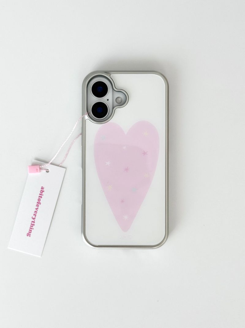 [Magsafe] PINK HEART Silver Glass Bumper Case