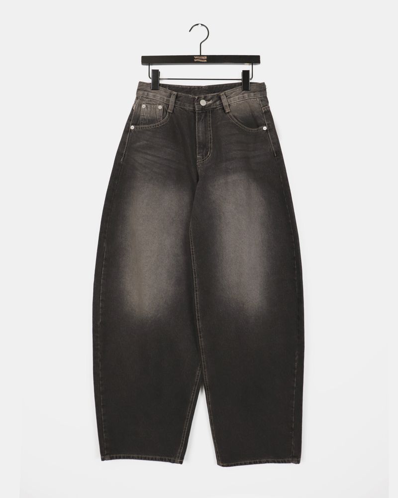 Canv balloon wide washed denim pants