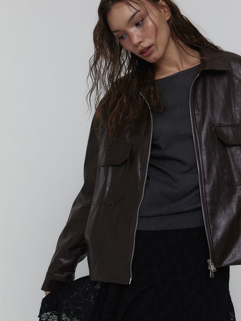 Eco Leather Bomber Jacket_Brown