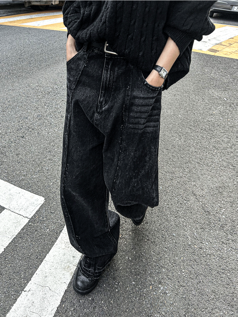 cut-off wide denim pants