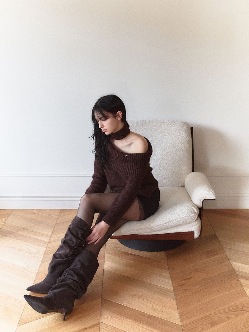 Muffler symbol knit set (Brown)