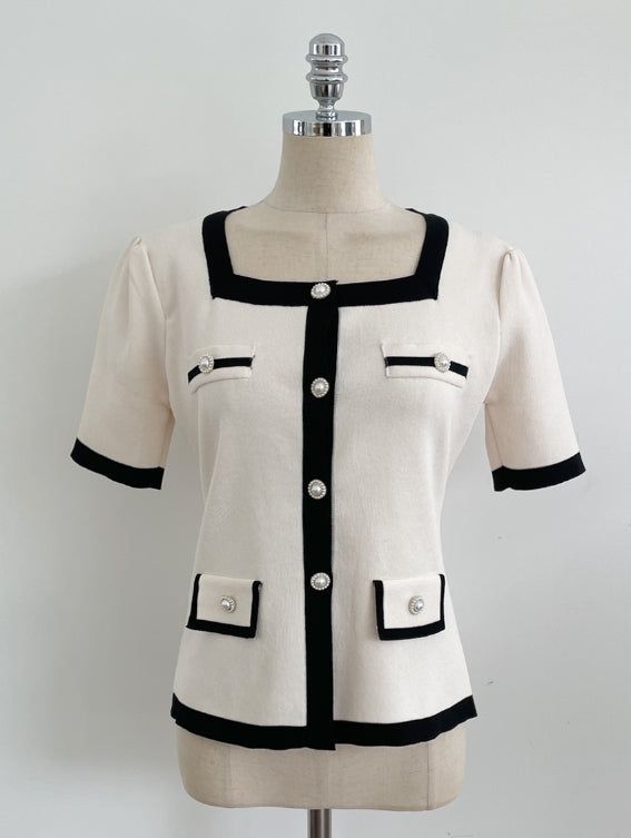 Eloa Square Color Matching Button Cardigan