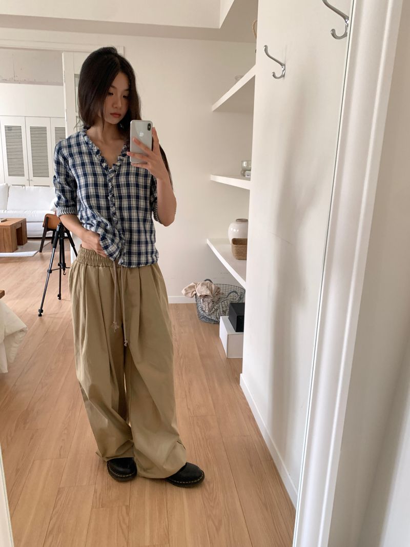 WASHED CHECK FRILL SHIRT (2C)