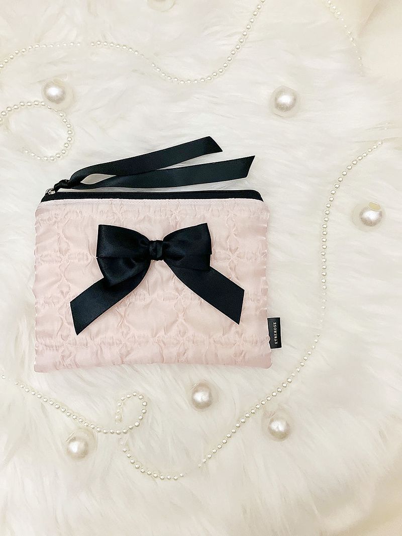 Glossy Double Ribbon Zip-pouch (M