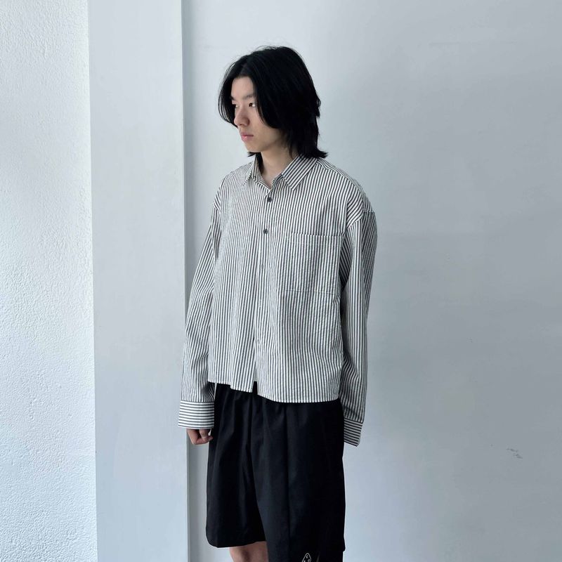 Minimalist Fine Striped Cropped Shirt