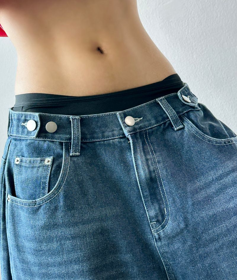 Rise Waist Button Side Pintuck Denim Bermuda Shorts 3color