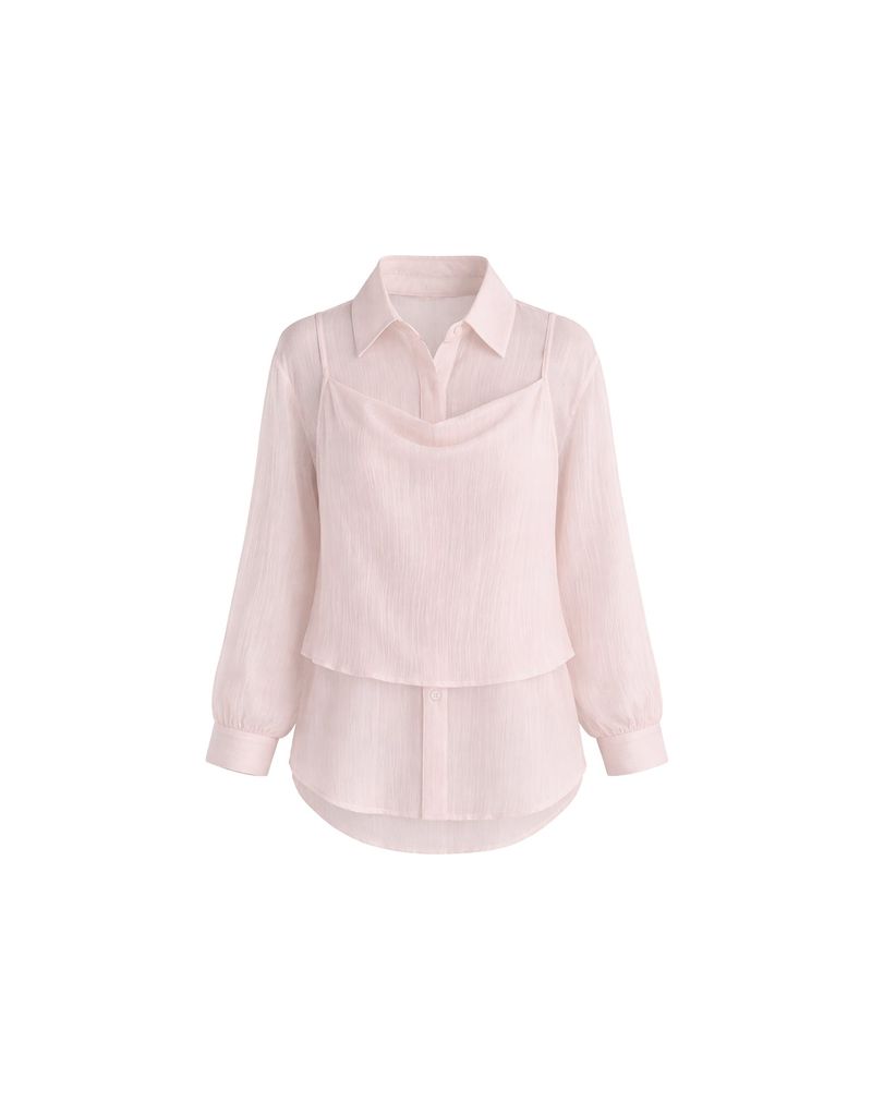 TWEEDY-A（ツウィーディア）の「Lovie Sheer Crinkle Camisole Layered Shirt Set Pink (Includes sleeveless top)（Tops）」