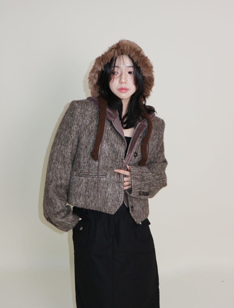 Linda Brush Mohair Crop Long Sleeve Jacket
