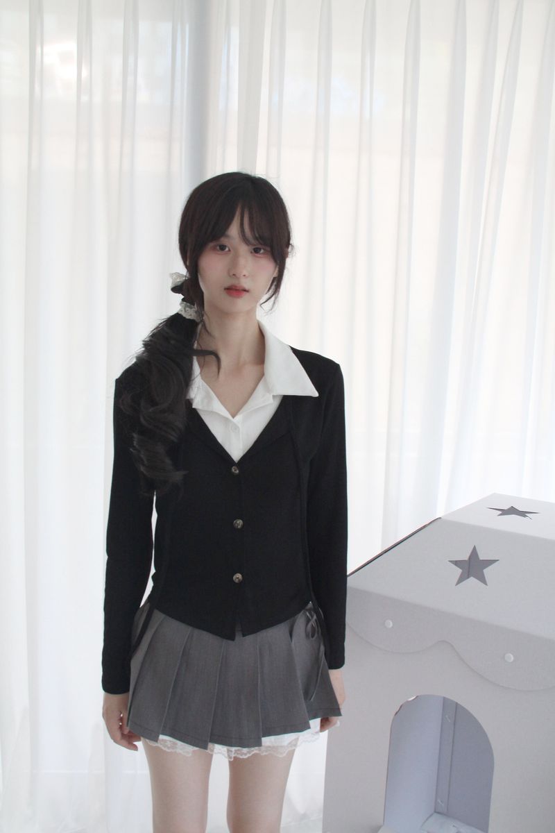 Layered Double Collar Cardigan T-shirt (2color)