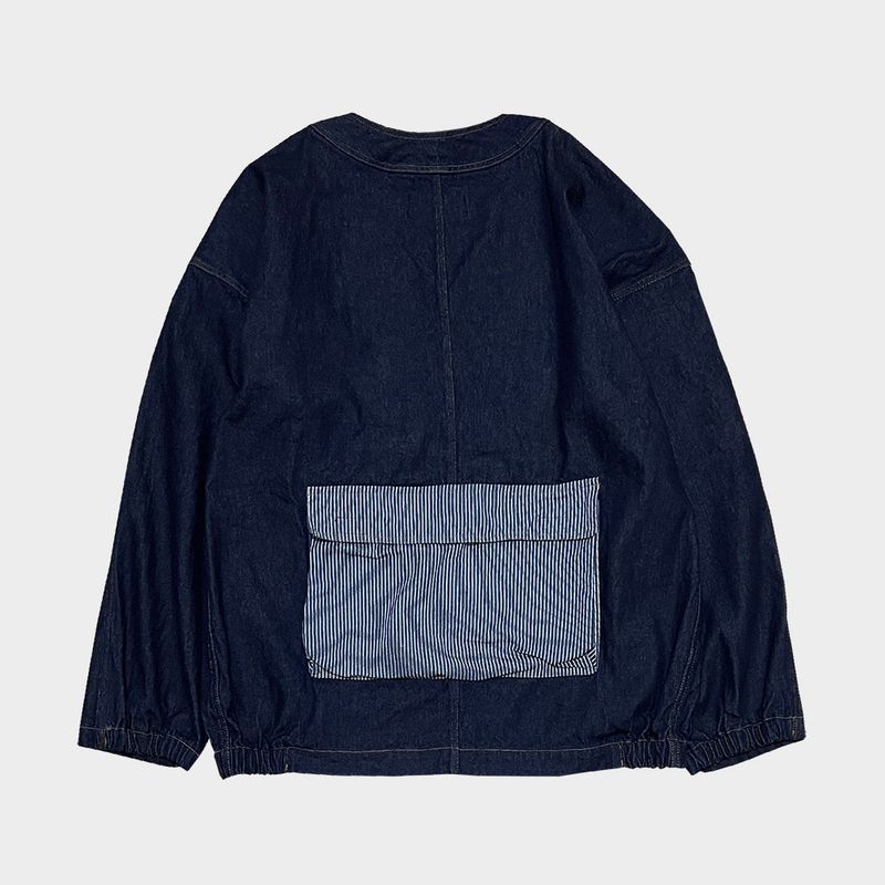 stripe patch denim cardigan_blue