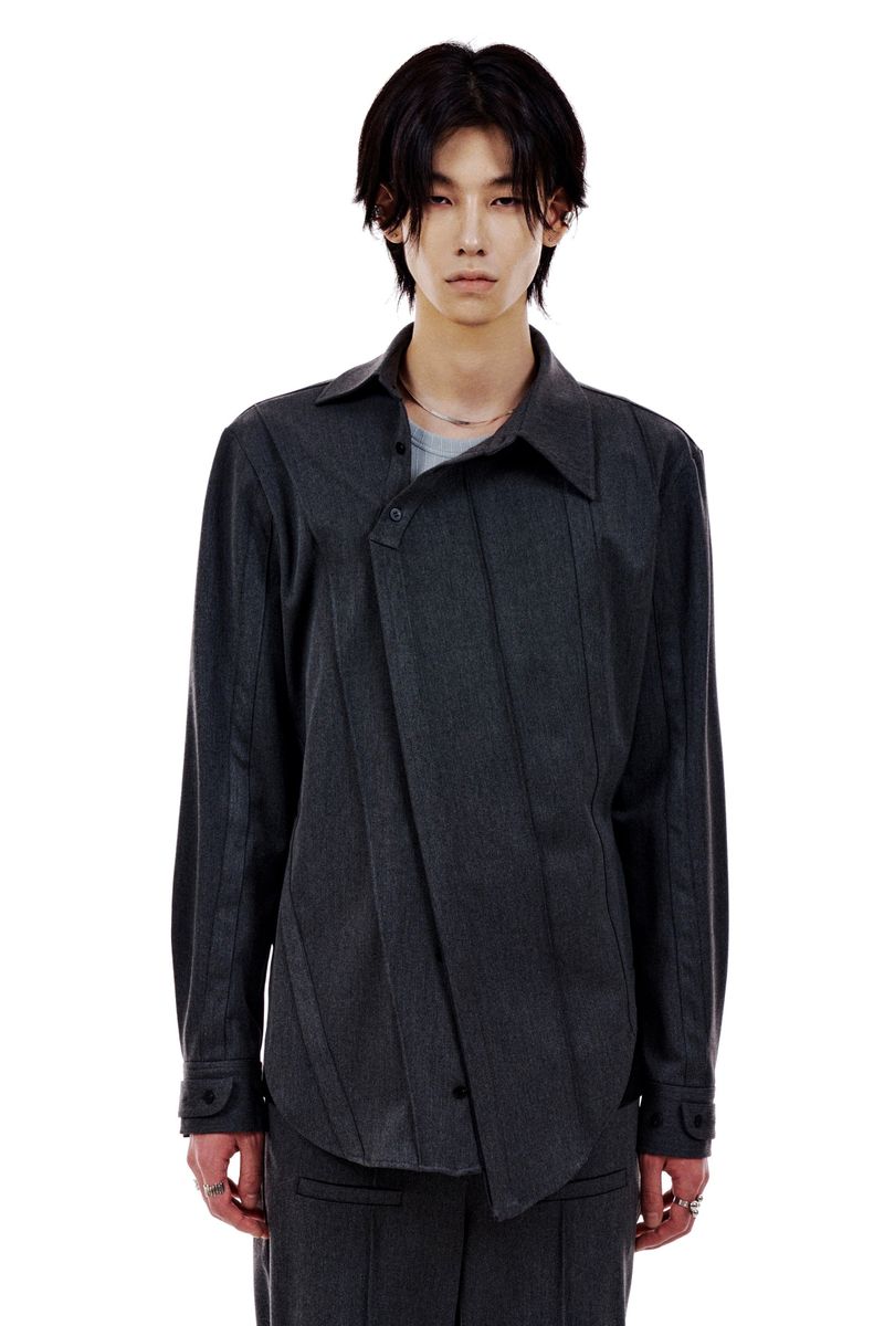 UNBALANCED BUTTON STRAP SHIRT