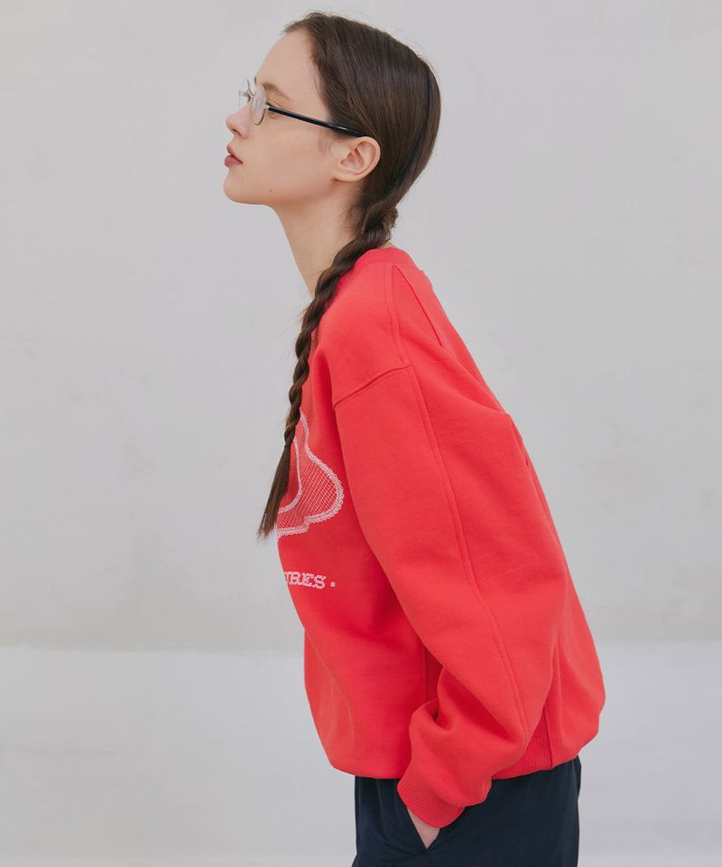 Lace Applique Sweatshirt - Bright Red