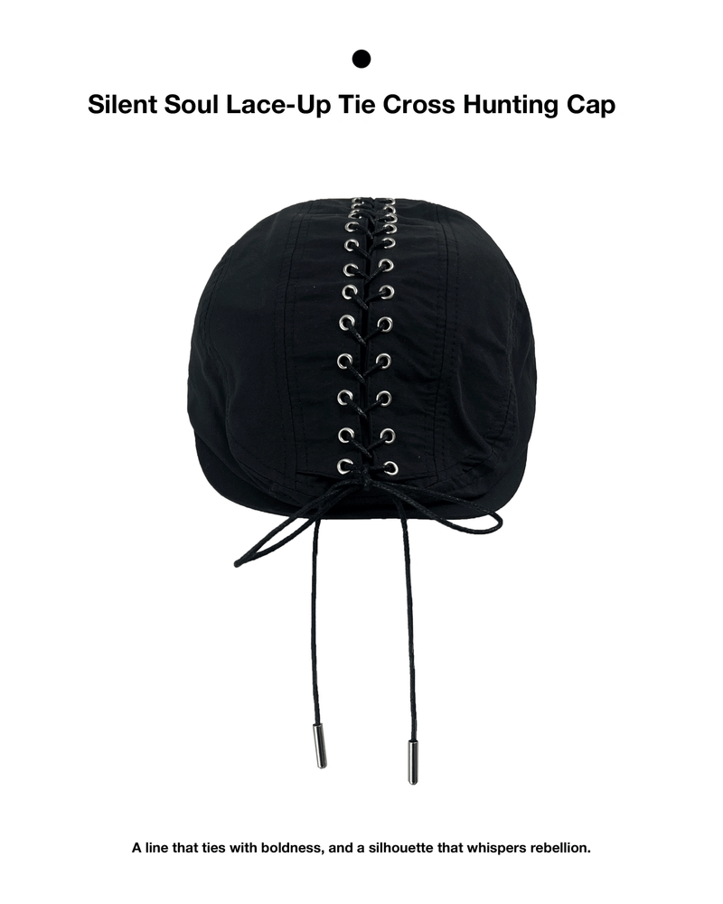 GUSTA（グスタ）の「 Silent Soul Lace-Up Tie Cross Hunting Cap (Black)（Hats）」