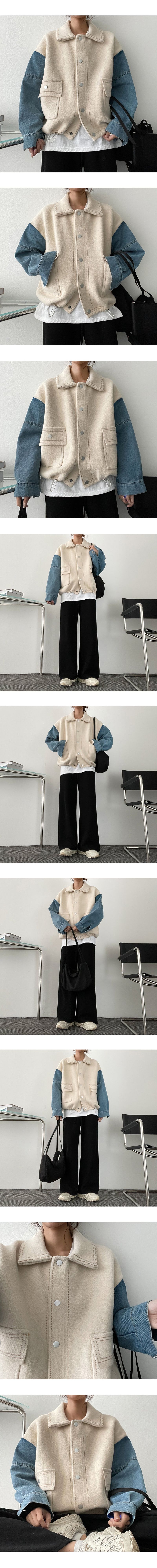 Soft Thick Denim Mixed String Collar Jacket