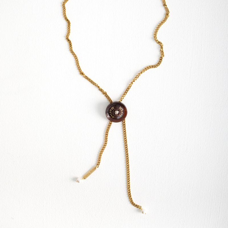 Button point bolo tie chain necklace (Wine)