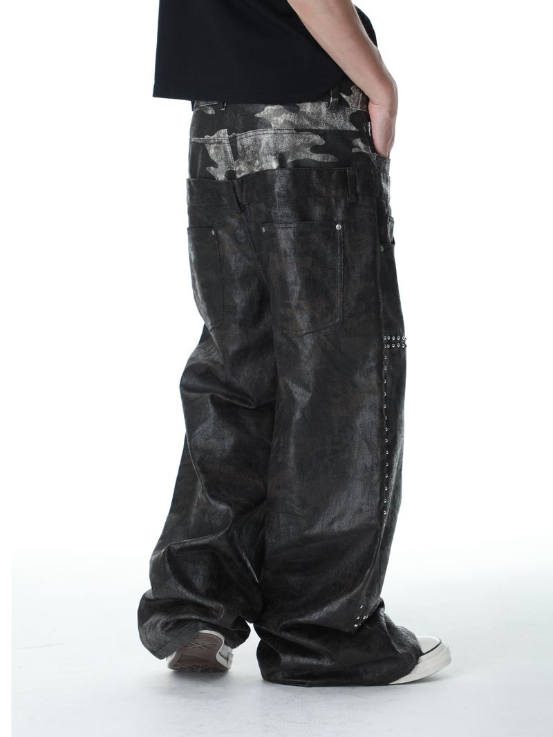 SEXXDEVIL Double Waist Waxed Camo Jeans