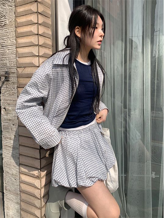 CHECK BALLOON SKIRT (2C)