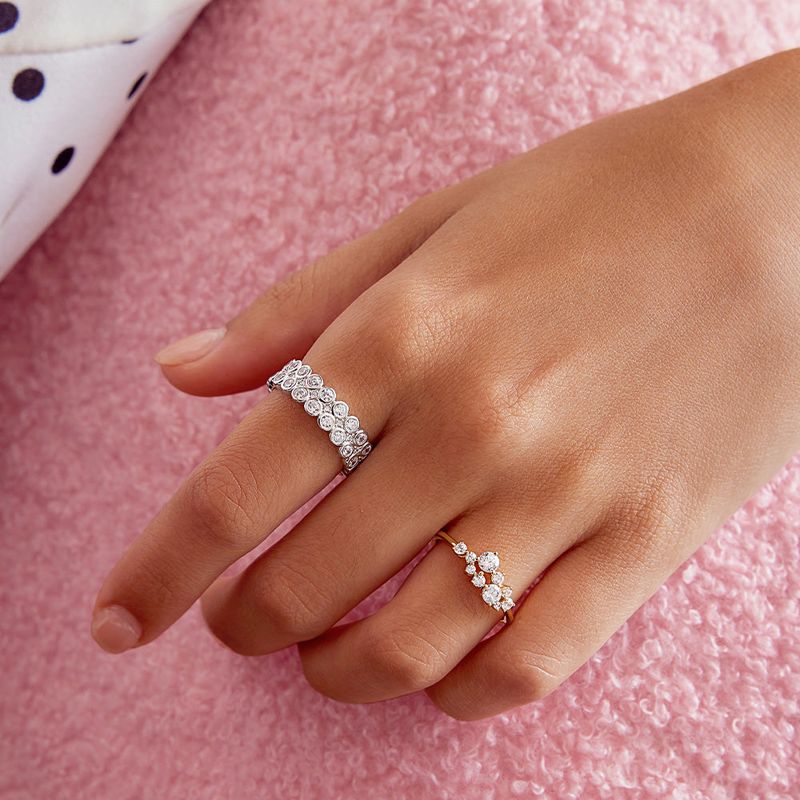Flower Cluster Pave 925 Silver + 14k gold plating Ring R058-02G
