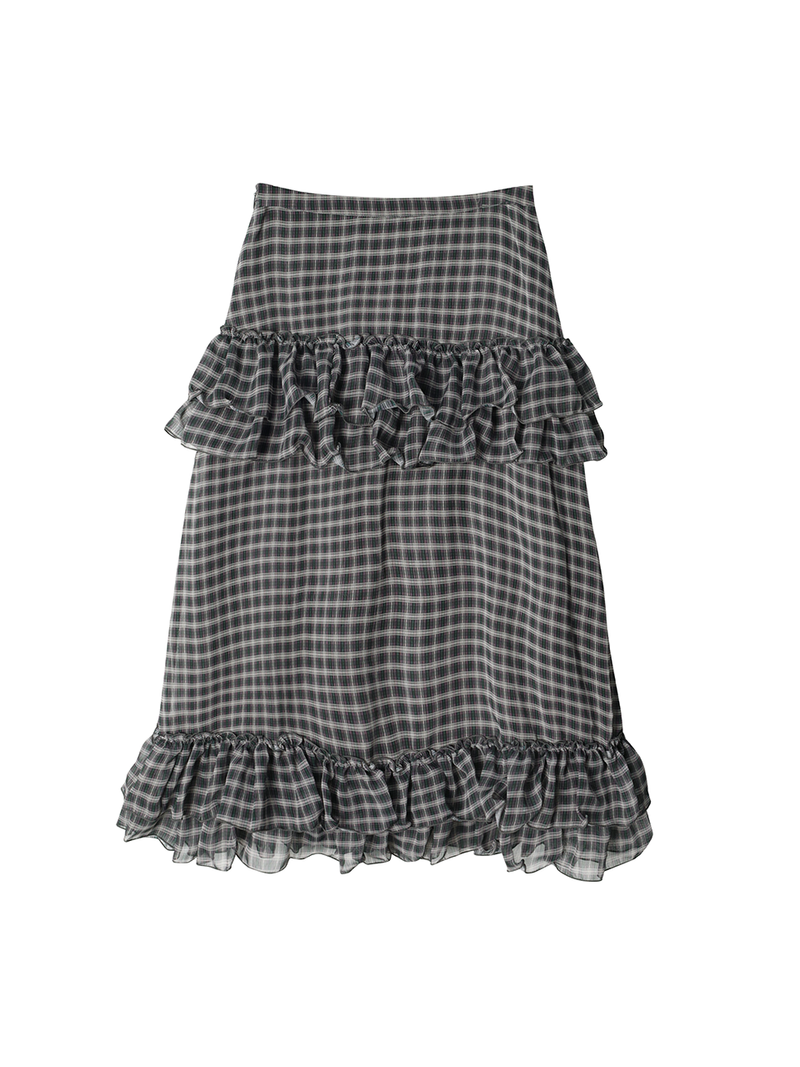 CHECK FRILL SKIRT / PURPLE