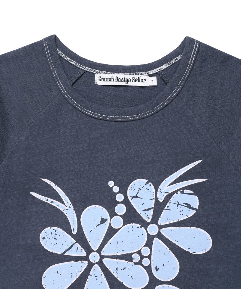 VINTAGE FLOWER RAGLAN SS TEE NAVY(CV2GMFT510A)