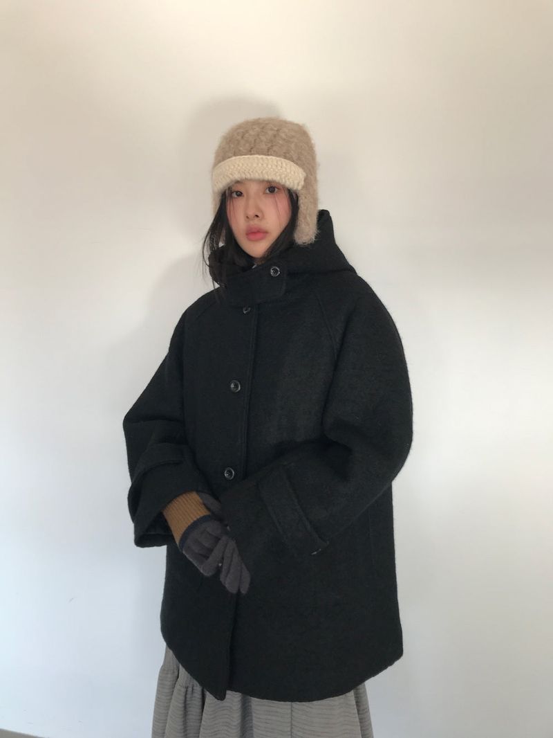 [MD Pick]Fine wool hooded half coat (2color)