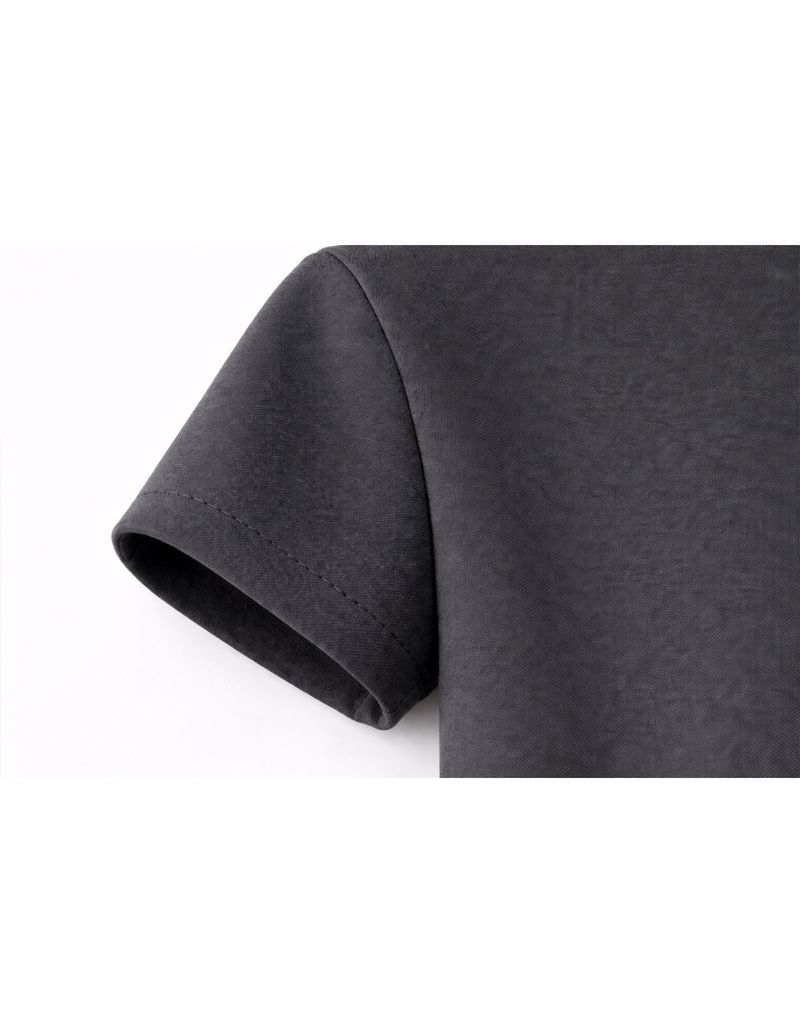 Lune High Neck Tie Point Short Sleeve Mini Dress Charcoal