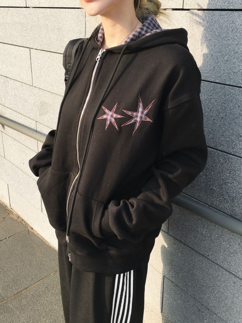 Star Patchwork Fleece Hooded Zip-Up (2c)