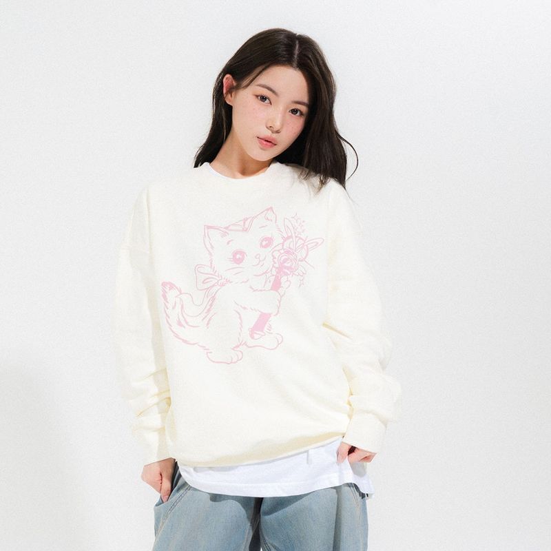 NEWKITSCH(ニューキッチジェネレーション)の「WAND CAT SWEATSHIRTS-IVORY(Tops)」