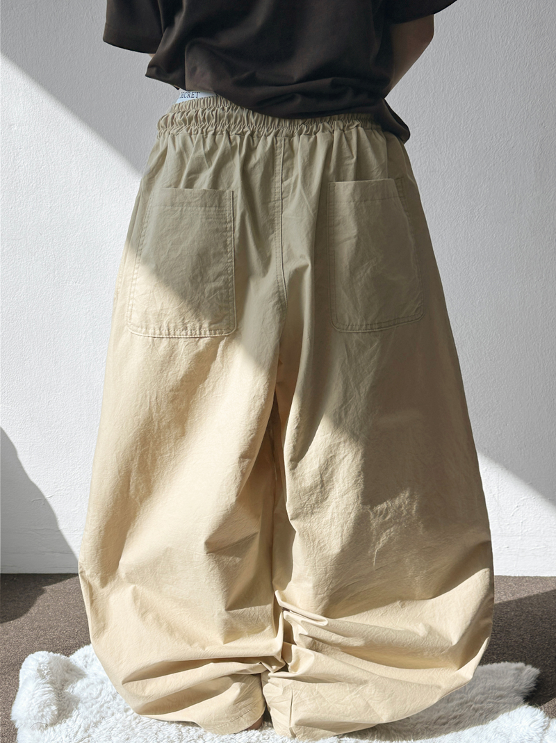 Billion Parachute Balloon Pintuck String Wide Long Pants 3 Colors 