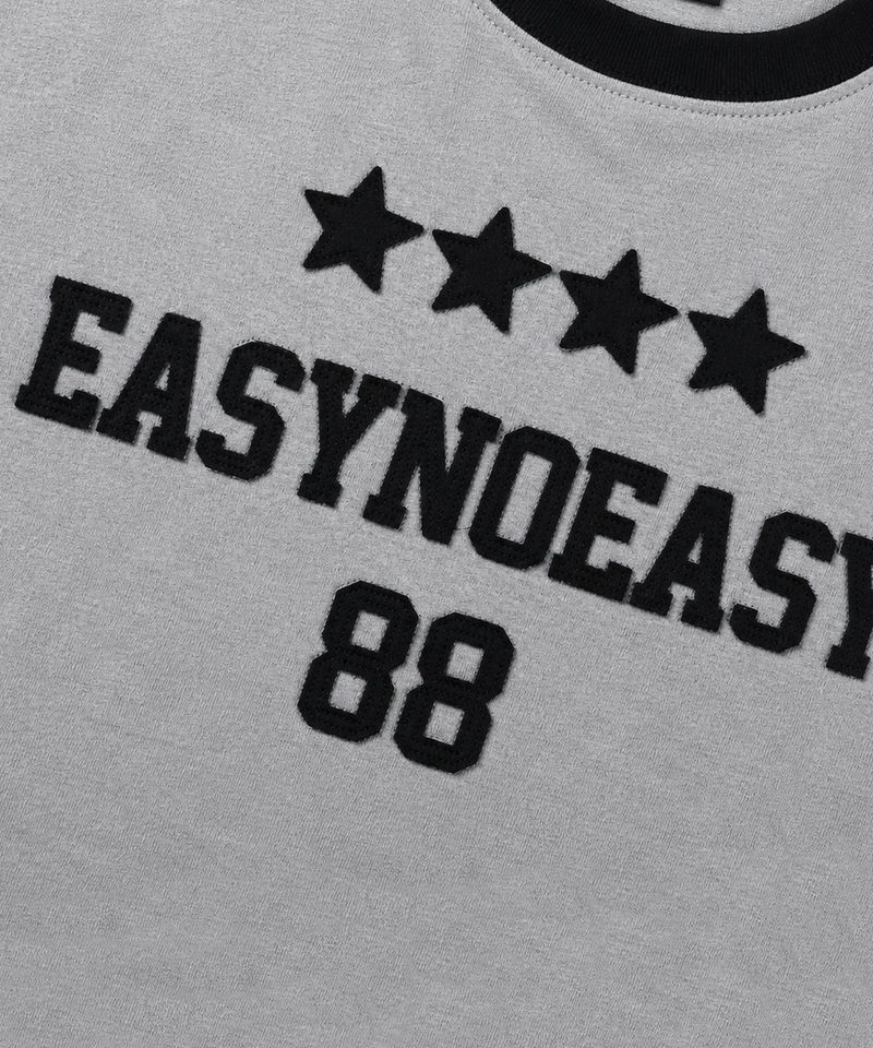 Numbering Patch Crop Ringer T-Shirt - Gray