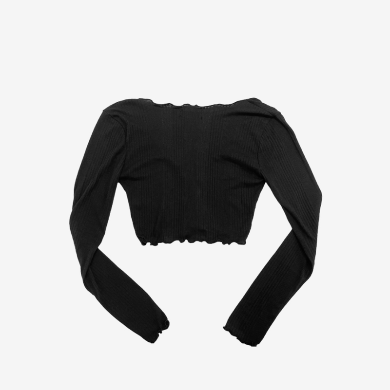 neck cropped ribbed cardigan