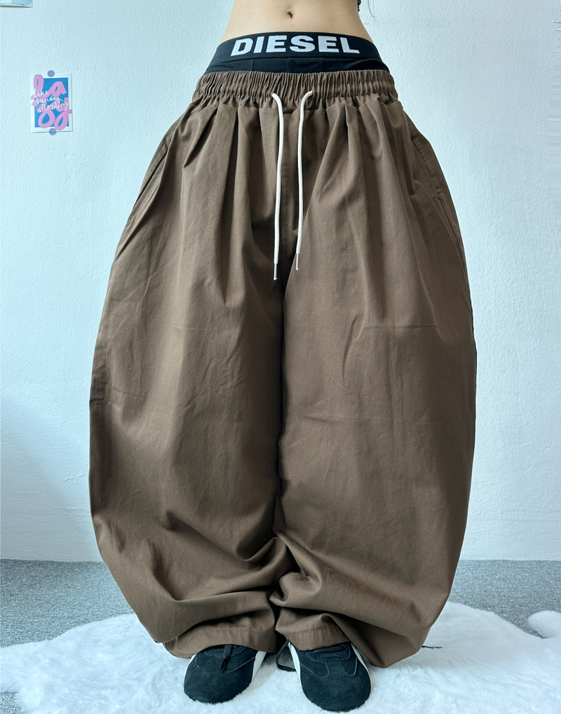BASIC LINE BALLOON COTTON PANTS💛🤍🖤🤎💚 - 5 COLORS