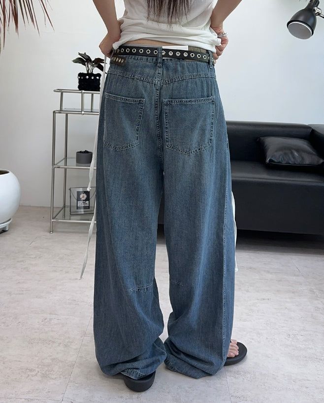 Medin Curved Linen Denim Pants