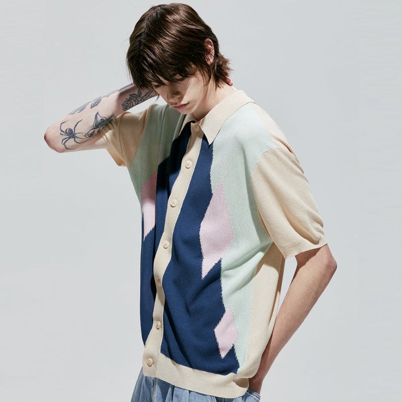 pocker-dia half knit cardigan ivory