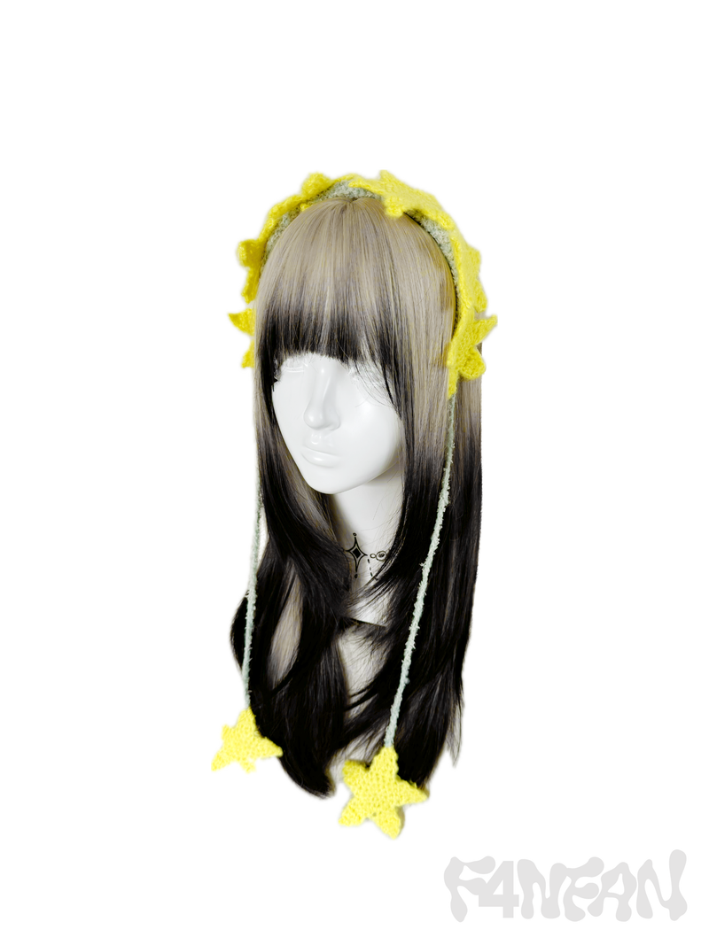 Crochet Star Hairband with Long Braids & Dangling Stars