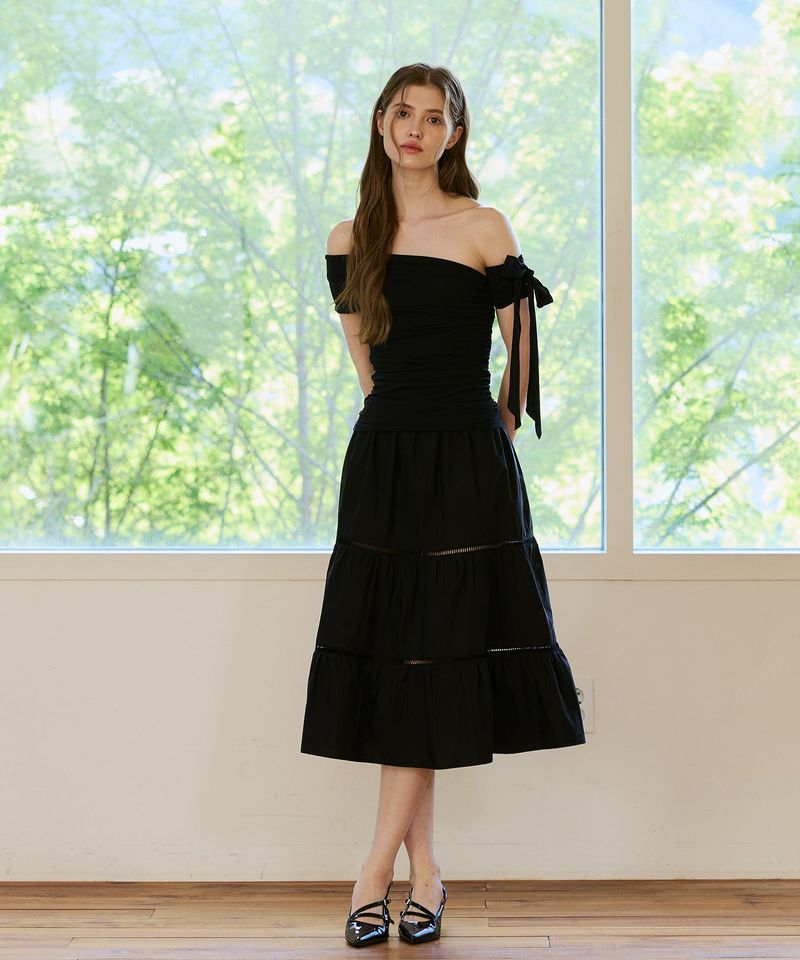 MUSE TIERED MIDI SKIRT / BLACK