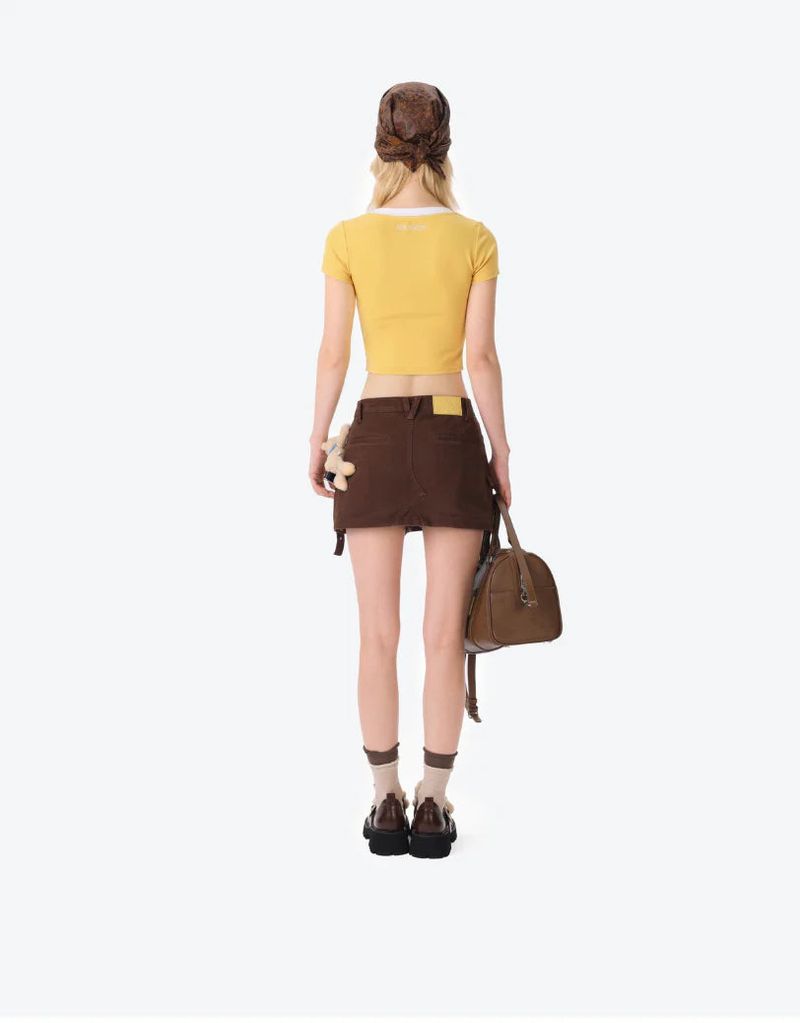 13DE MARZO Camera Bear Cargo Skirt Brown