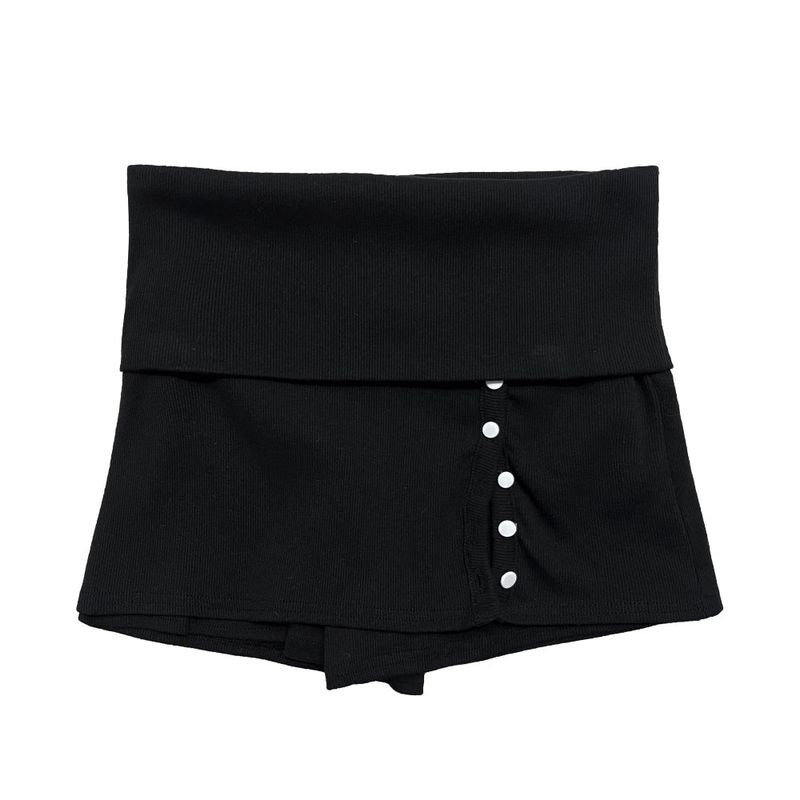 Color Block Button Folding Skirt Pants (3 colors)