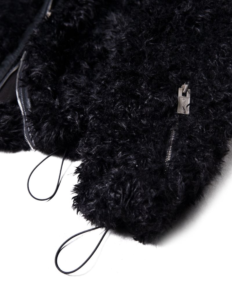 FAUX FUR MULTI ZIPPER BLACK JACKET